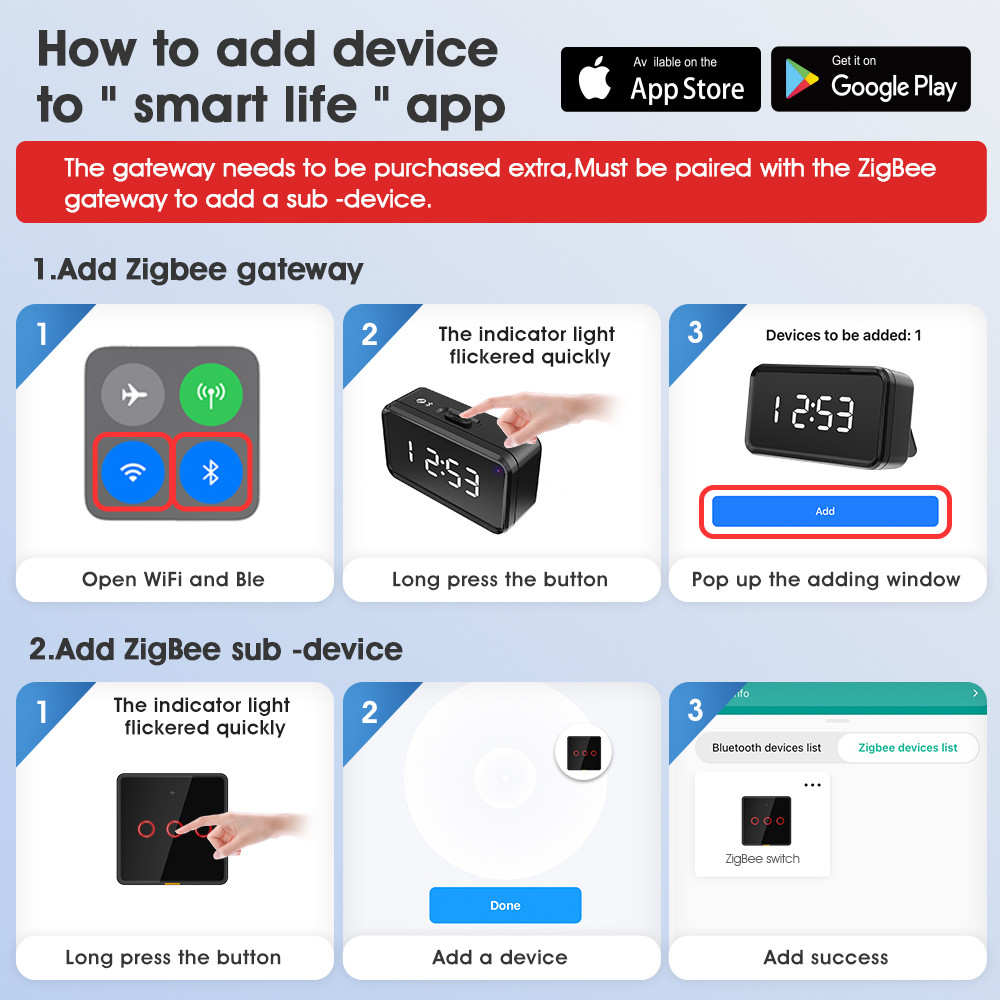 Tuya Zigbee switch No Neutral Wire100-250v Voice App Alexa Google Home No Capacitor Required Smart Home Light Touch EU Switch