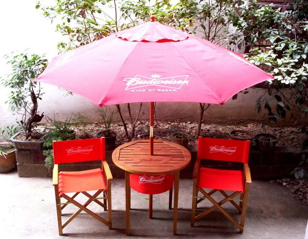 China LFurniture Double Foldable Wooden Beach Chair with Wooden Ice Bucket Table