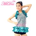 2 in 1 Glitter Sequin Bodice Ruflle Halter Neck Leotard Dance Competition