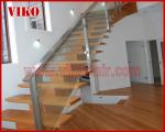 Solid Wood Staircase VK68S Wooden Handrail Tread Beech ,Railing tempered glass,