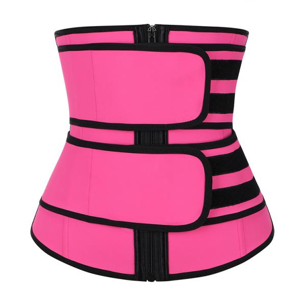 HEXIN Zipper Front Compression Double Belt Neoprene/Latex Waist Trainer for Women Shapers