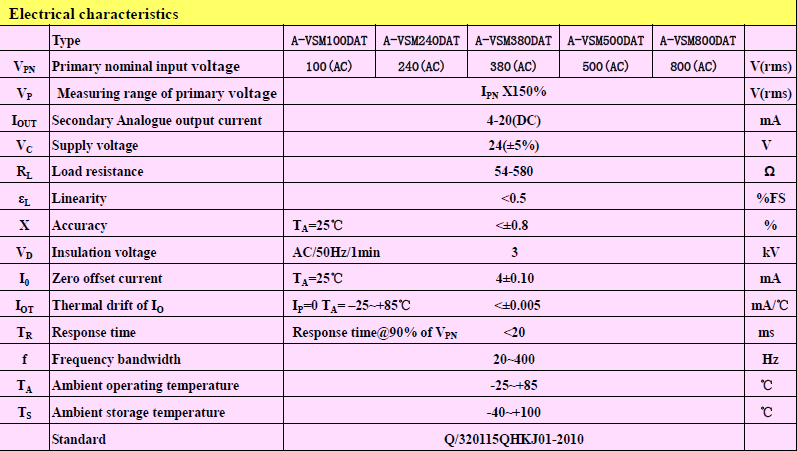High Accuracy Hall Effect Voltage Sensor Easy Installation A-VSM800DAT