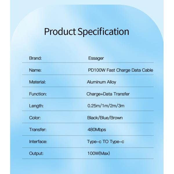 Sunset USB Charging Data Cable 100W 60W Type C To Type C Cable For Mbk Huawei