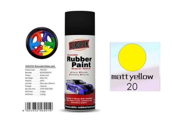 Higher Adhesive Removable Rubber Spray Paint , Matt Yellow Color Auto Spray