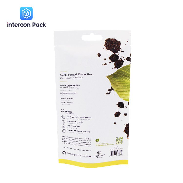 Stand Up Biodegradable Kraft Pouch Three Side Sealing For Mobile Phone Shell