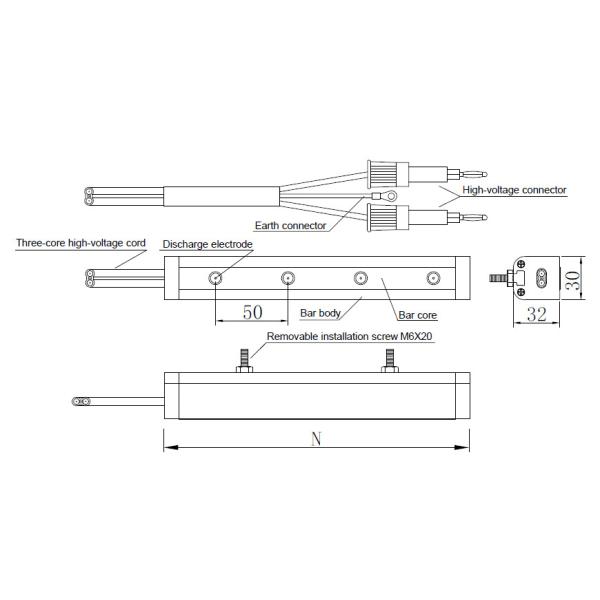 Low Dustiness Transmitting Static Electricity Remover Static Eliminator Bar With Tungsten Discharge Pin