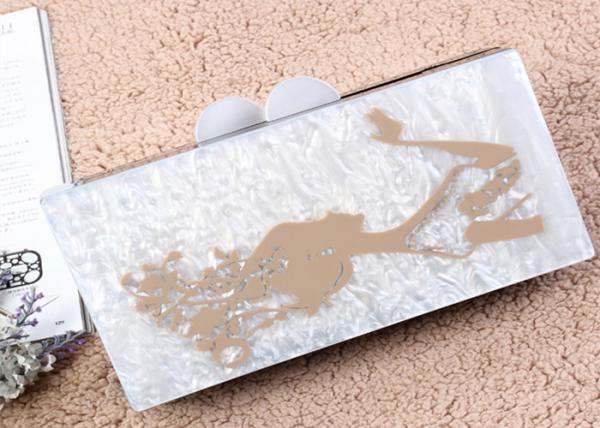Quality Cloth Lining Acrylic Clutch Bag , Acrylic Evening Bag Painted Women And Hair Pattern for sale