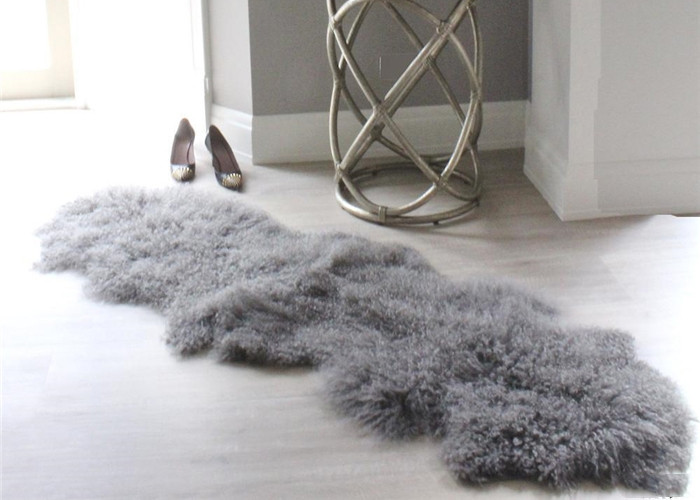 Real Grey Curly Hairs Tibetan Lamb Fur Smooth Warm 48'' X 24" For Home / Hotel