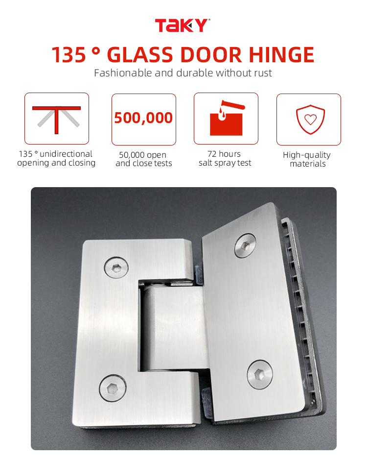 135 Degree Shower Screen Hinge with Square Glass Design and Self-Closing Function