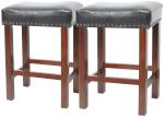 Pu Surface Backless Padded Counter Stools Wooden Legs Cushion Saddle Backless