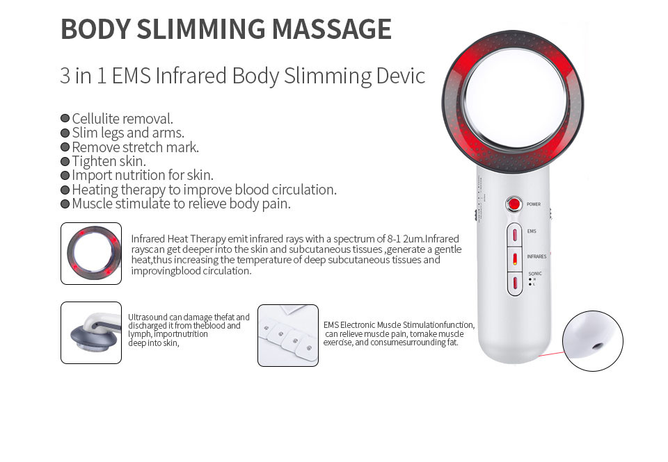 3 in1 Ultrasound Cavitation EMS Body Slimming Massager Weight Loss Anti Cellulite Fat Burner For Home Use