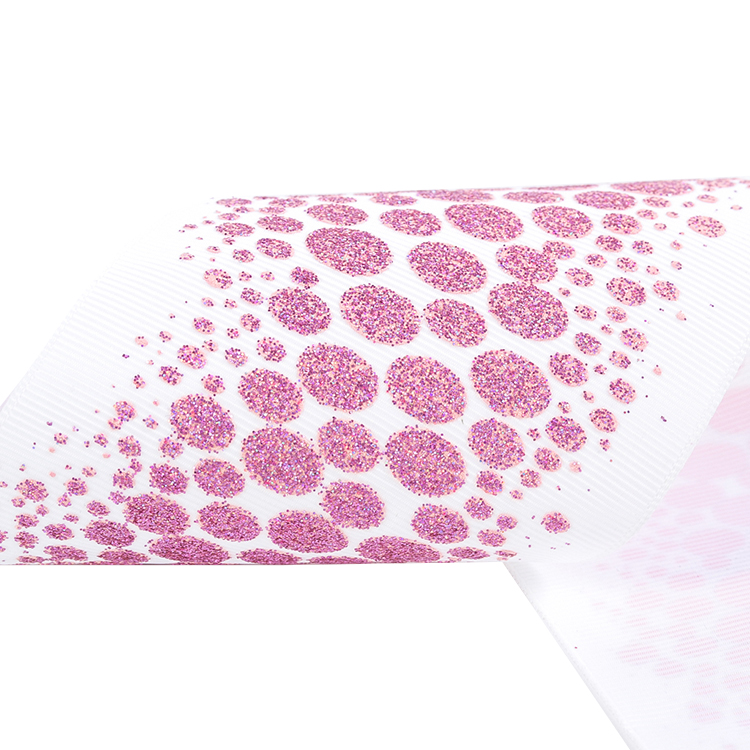 Custom Quality Glitter Grosgrain Pink Ribbon 75mm