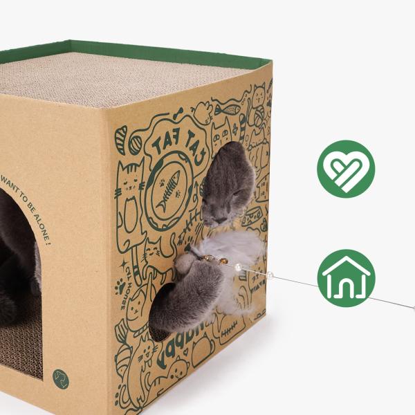 Easy Fold Corrugated Playhouse for Pets Eco-Friendly Foldable Paper Cat Scratch Cardboard House Indoor
