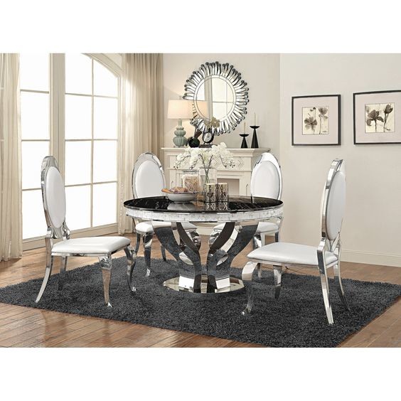 Anchorage Glam Silver Dining Room Table Set D150XH75 Light Luxury