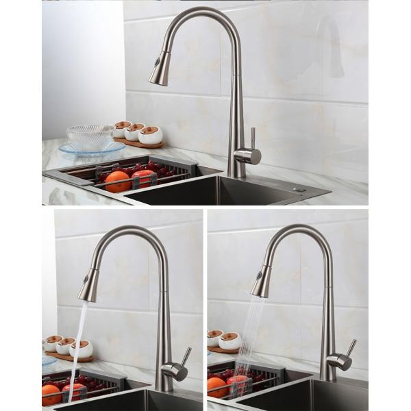 stainless steel Pull Out Black Single Hole Kitchen Faucet Mixer Hot Cold Brushed