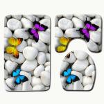 3pcs Toilet Mat Set U Shaped Stone Printed Restroom Rug Set
