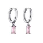 Gold Plated 18K Hoop Earrings Rectangle Water Drop Pink Zircon Diamond Pendant