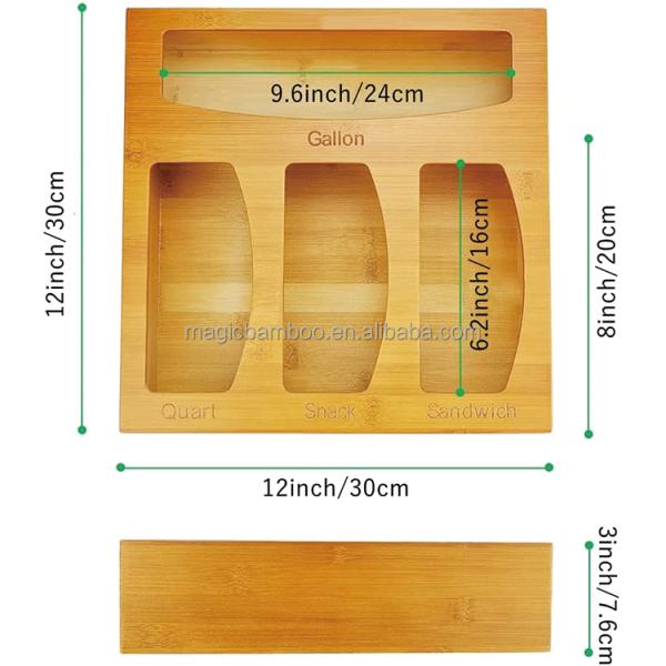 Versatile Bamboo Ziplock Bag Storage Organizer for Kitchen Countertop Classification