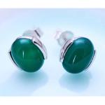 925 Sterling Silver Oval Green Onyx Bead Stud Earrings(033422W)