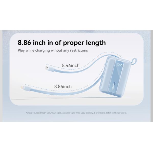 Essager ES-D024 Small 22.5W Digital Display 10000 Mah Fast Charging Power Bank Built in Cable
