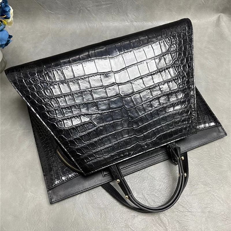 Authentic Crocodile Belly Skin OL Lady Large Working Purse Female Handbag Genuine Alligator Leather Women Shoulder Bag