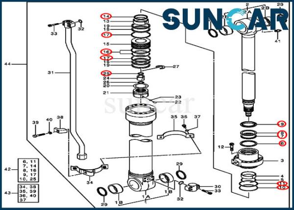 4364916 Super Long Boom Arm Cylinder Components For 200LC JOHN DEERE Repair Seal