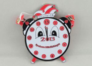 Wholesale Red Clock Pewter Carnival Medal , 65mm Nickel Plating With Ribbon For Children from china suppliers