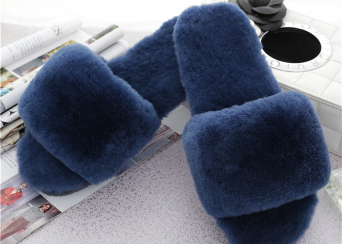 Open Toe Durable Women Soft Fuzzy Slippers Breathable With Australia Sheepskin