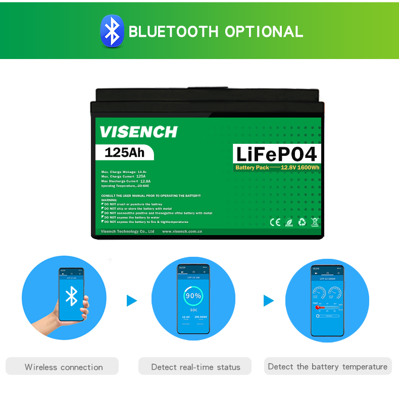 Visench Energy Storage Battery Customization 12V 125Ah Rv Lithium Iron Phosphate Battery 12V Lifepo4 Battery