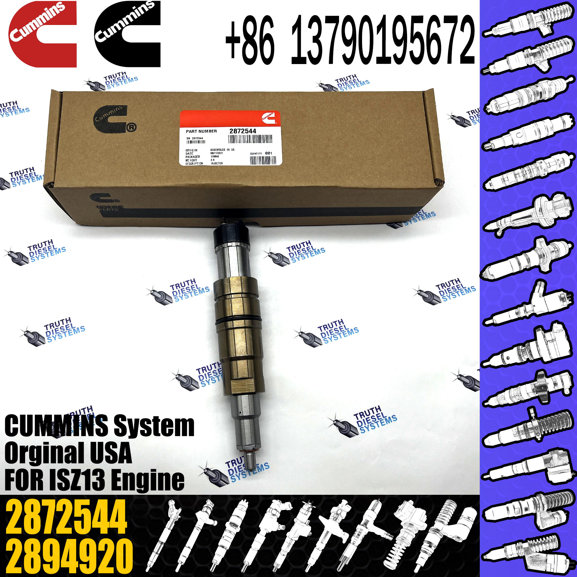 Fuel Injector Assembly 2872544 2086663 2057401 2872405 203183 Common Rail Injector