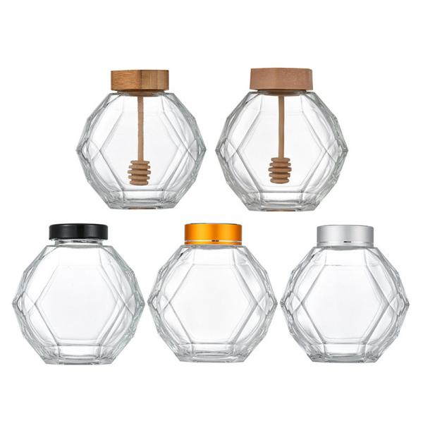 380ml Geometric Hexagon Glass Honey Jars With Metal Lid