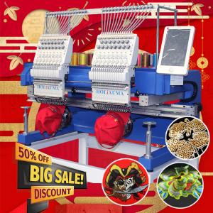 Wholesale 400*500mm 15 needles embroidery machine 2 heads HO1502H newest 2020 type computer t-shirt flat sequin 3d cap embroidery from china suppliers