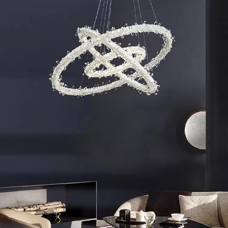 Modern Style Hanging Lighting Luxury Circle Rings Pendant Light Ceiling LED Crystal Chandelier
