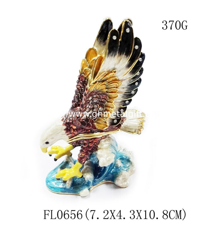 Eagle birds design jeweled enamel trinket box eagle bird enamel trinket boxes