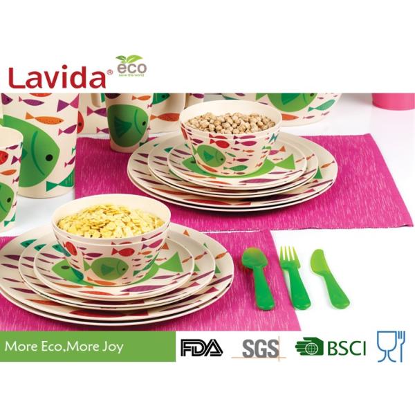 Mixed Color Bamboo Plates Dishwasher Safe BPA Free With Customized Decal Printing