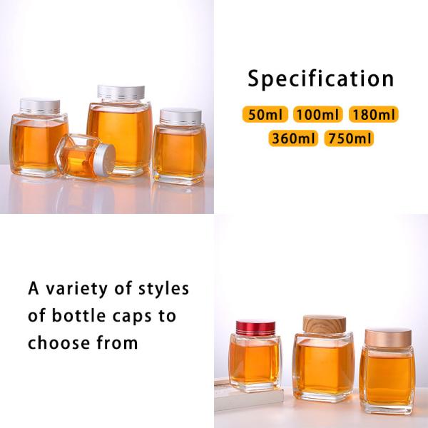 Empty Square Glass Honey Packaging Jars 360ml 750ml Clear