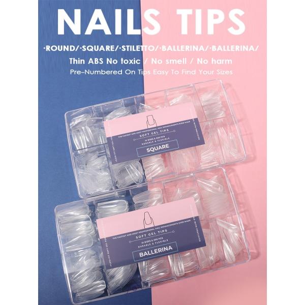 MSDS Certified Custom Tapered No C Square Nail Tip Boxes Nature Clear False Nails XL XXL Stiletto Tips for DIY Nail Art