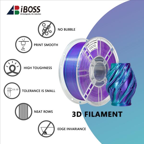 IBOSS 3D PLA+ Silk Dual Color Filament Environmentally Friendly PLA Silk Purple Cyan 3D Filament 1.75mm PLA 3D Printer Filament