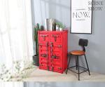 2 Drawers 2 Door Red Industrial Style Vintage Container Side Cabinet Shoe