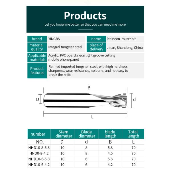 Custom Solid Carbide End Mills 60HRC Neon Strip Cnc Bits For Wood