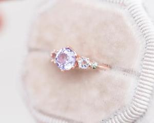 Wholesale Natural Lavender Quartz Ring , 925 Sterling Silver Rose Gold Plated Five Stone Ring from china suppliers