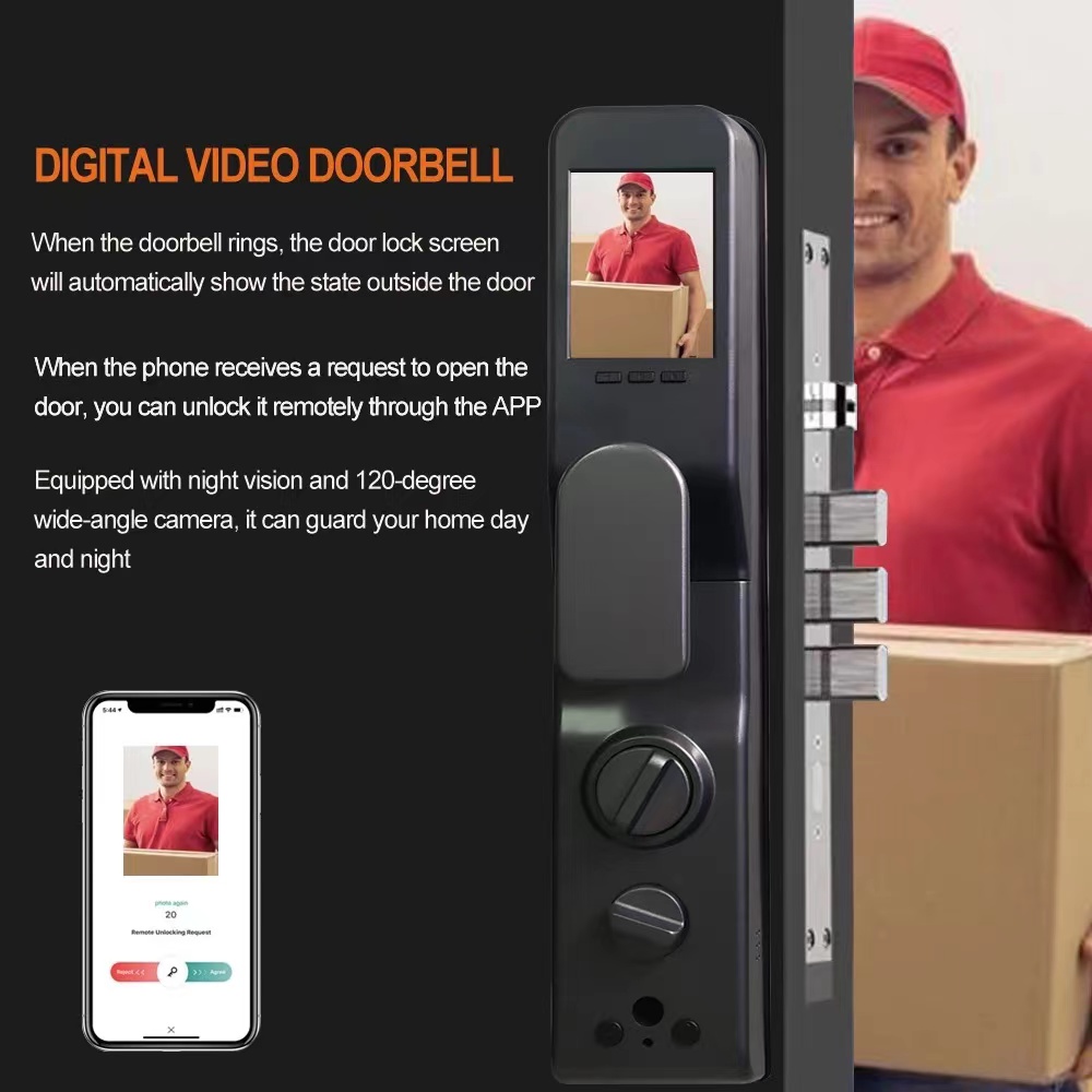 6068 Mortise Tuya APP Password Card Fingerprint Electronic Door Lock With Face Camera 6kg