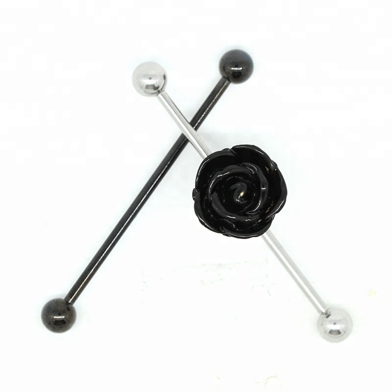 Orange and black acrylic flower industrial ear barbell piercing women jewelry