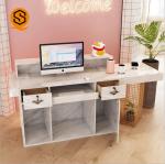 Luxury Office Front Counter Marble Gold Metal Beauty Salon Solid Surface