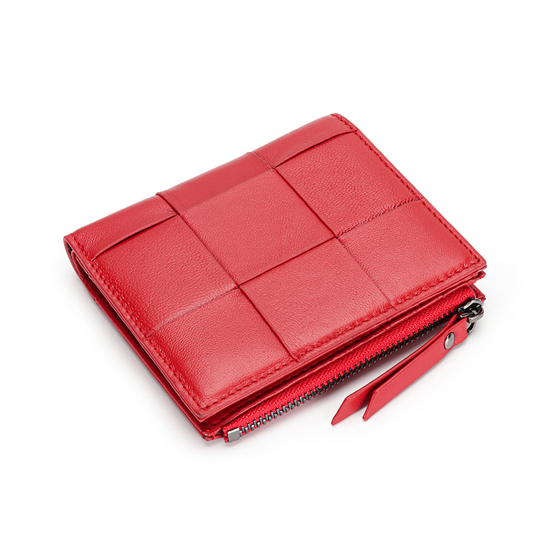 Genuine Leather Hand-woven Coin Purse Short Wallet for Men Women Unisex Sheepskin Wallet