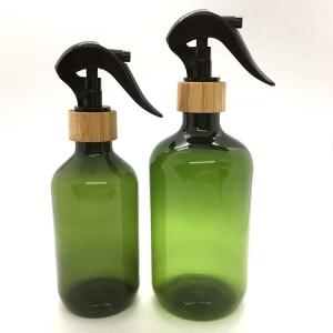 Wholesale Boston round PET plastic bottle 500ml with bamboo trigger sprayer PCR PET bottle from china suppliers