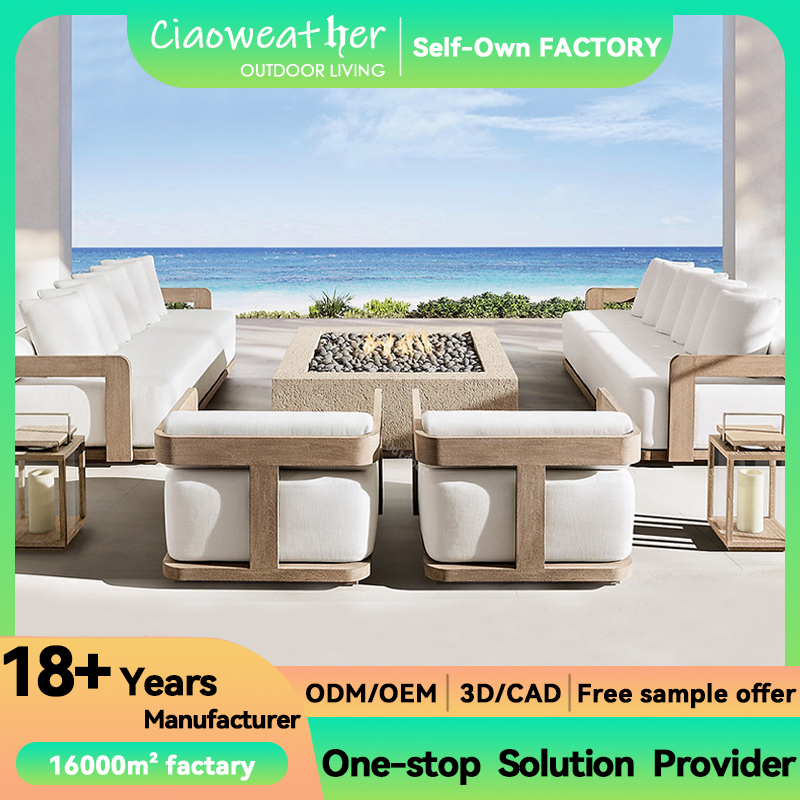 Modern Design Style Wooden Sofa Set Waterproof Cushion Included for Hotel Luxury Outdoor Furniture