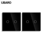 2Gang 2Way Dual Switch Black Tempered Glass Single Live Wire Control Panel Stair
