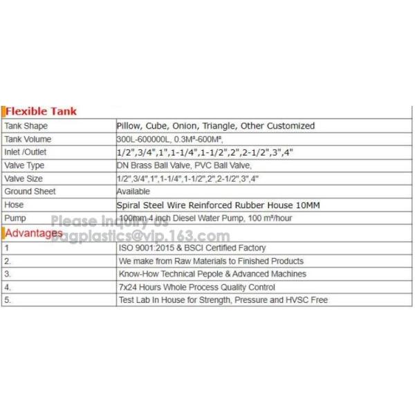 Flexible soft fabric TPU Frame Bag Bladders Water Tank Flexible Liquid Storage Fuel Pillow Tanks, Storage Transport