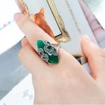 925 Vintage Sterling Silver Marcasite Ring with Green Onyx (R111704)